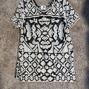 Anthropologie Black and White Ornate Blouse